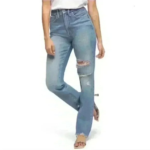 Good American Good Boy Distressed Boyfriend Jeans In Blue536 Size 2/26 - Picture 1 of 12